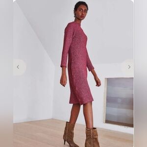 Dagg & Stacey Sz L Mock Neck Long Sleeved Popover Knit Sweater Dress In Plum